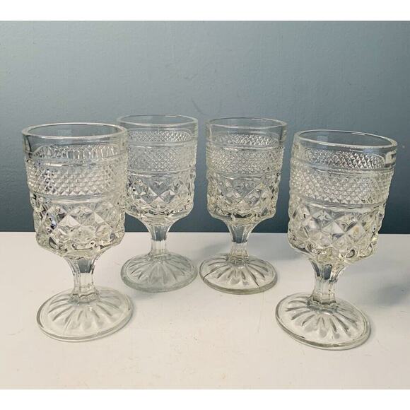 4 Anchor Hocking Wexford 5.5 oz Clear Rock Sharp Glasses Vintage Cut Glass 5.5” - Picture 1 of 9